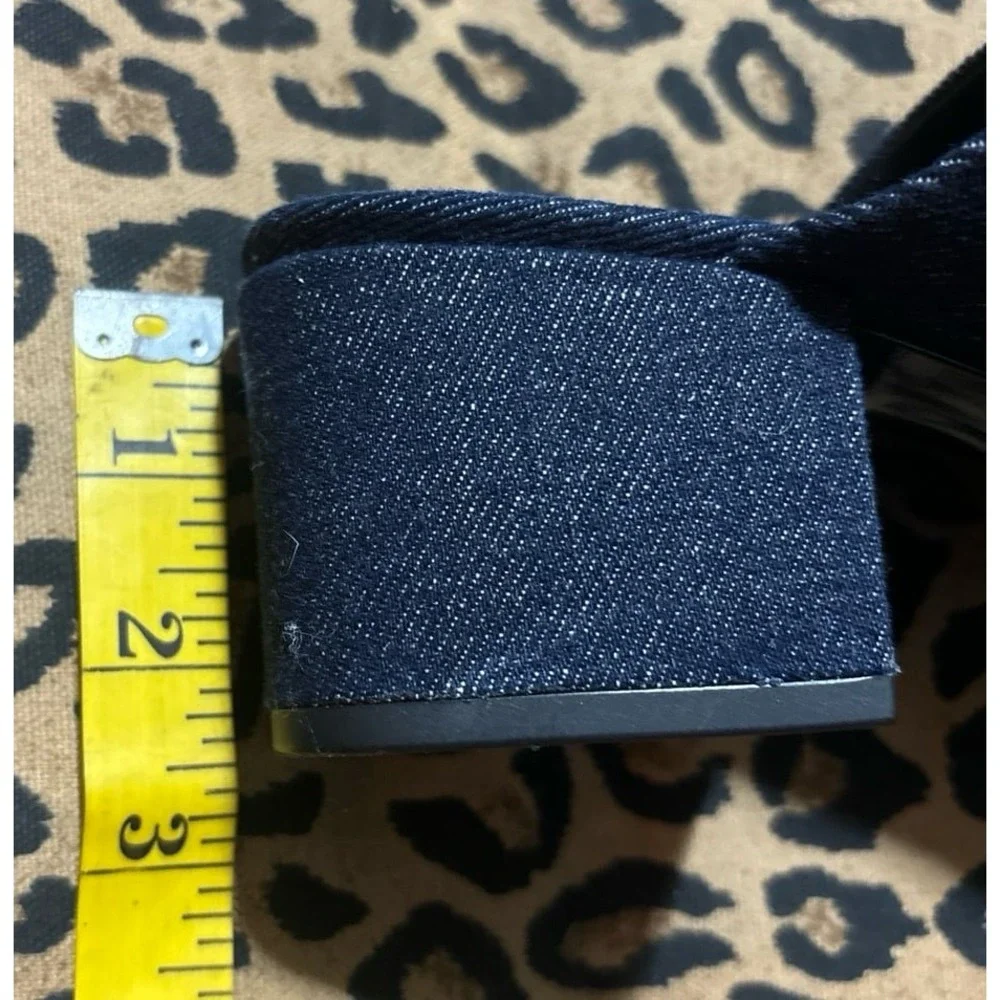 3.1 Phillip Lim Denim & Black Leather Double Strap Cube Sandals,‎ Size 8.5/39